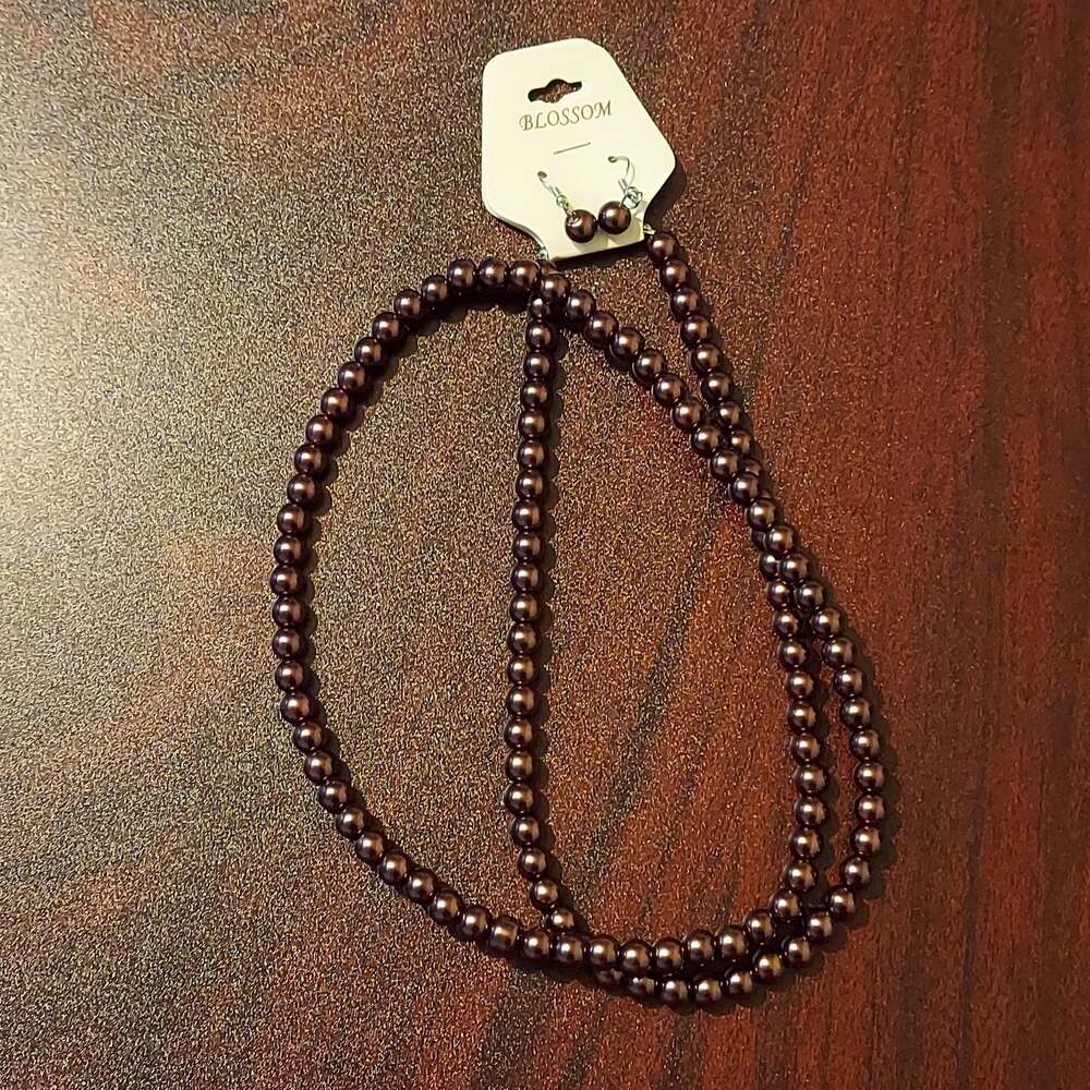 Blossom Brown/Copper Tone Necklace and Earrings Set (New)